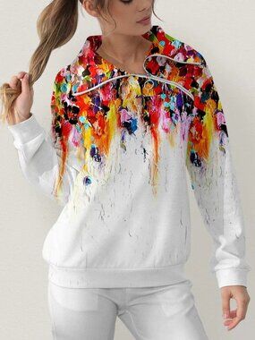 ACEGOLFS Pullover Zip-up Sweatshirt Vibrant Watercolor Splash Print - Size XL